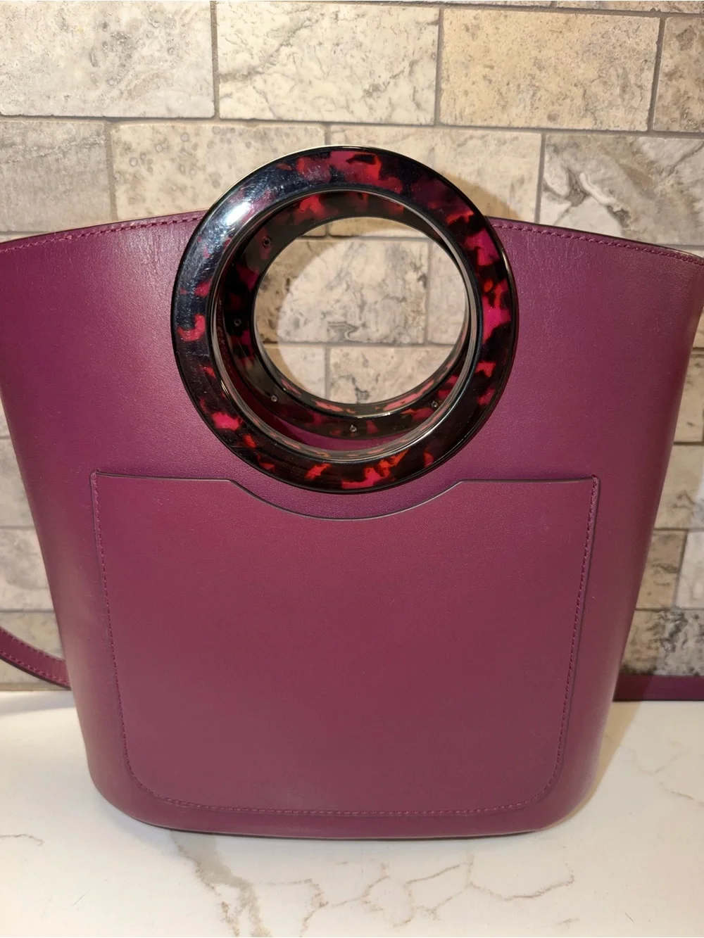 kate spade Betty in Orchid Suede Tote with Round Tortoiseshell-Pattern Handle